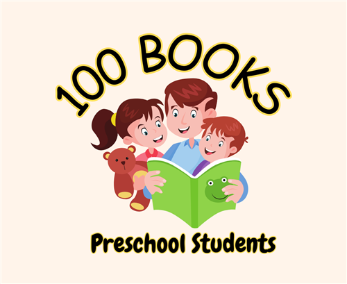 100 Books - Preschool Students - Showing a family gathered together reading a green book with and everyone is smiling
